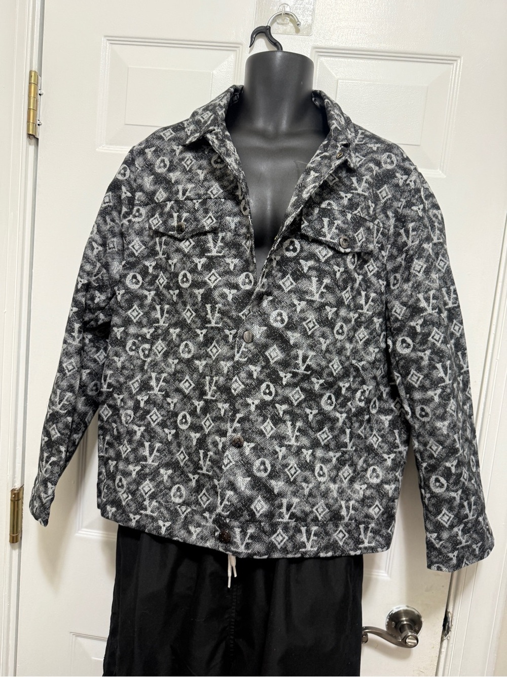 Designer-Inspired Black & Gray Monogram Jacket - Picture 2 of 16